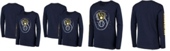 Outerstuff Big Boys Navy Milwaukee Brewers Platinum Logo Long Sleeve T-shirt